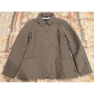 Barbour Womens Quilted Jacket Coat Brown Lined Snap Front Long Sleeve Size 8